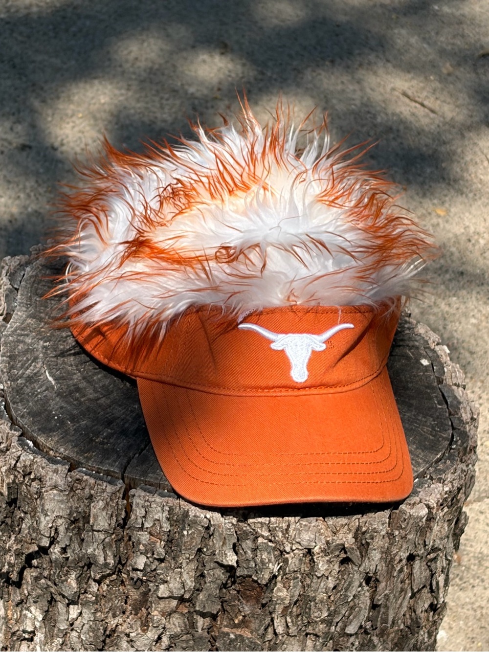 Unisex Orange Feather Visor with White Longhorn Fur/ Fluff Accent Hook ‘em!!